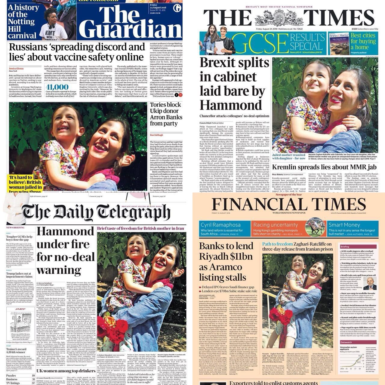 بازتاب مرخصی به نازنین زاغری در رسانه‌های انگلیس