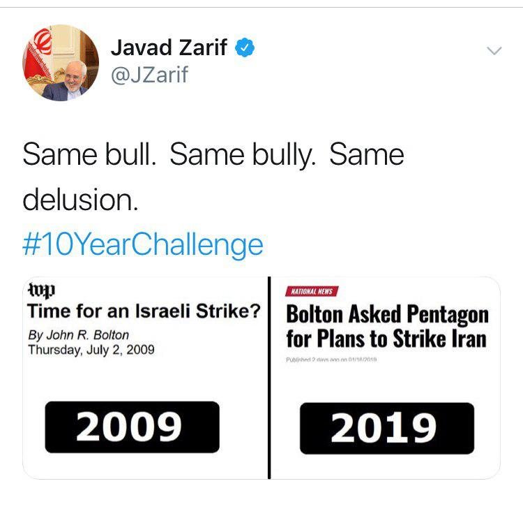 توییت ظریف با هشتگ "چالش ده سال قبل"
